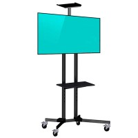 Rolling Monitor Trolley with Wheels and Adjustable Shelf Flat Screen Mount Mobile LCD PDP TV Stand Cart